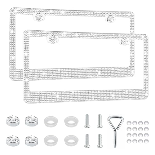 GaRhomxy Bling License Plate Frames for Women, 2 Pack Handcrafted Sparkly Rhinestone Car Accessories, Premium Stainless Steel Frame with 1000+ Faceted Glass Crystals & Free Glitter Caps (White) - color: white, size: 2PCS