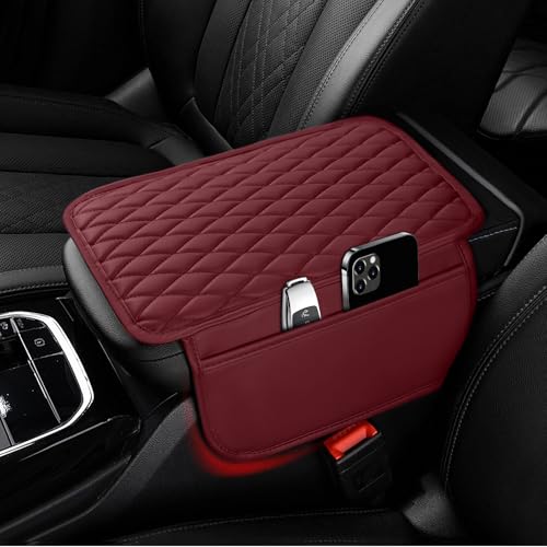 Ouzorp Car Center Console Cover, Upgraded Microfiber Leather Car Arm Rest Cover with 2 Storage Bags, Universal Armrest Cover for Car Storage Box Car Interior Accessories Protector for Most Vehicle-Red - color: Red