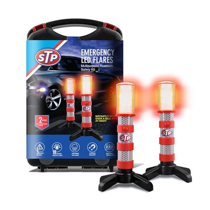 XTREME STP LED Road Flares, 3 Alert Lighting Modes: Flashing Red, Solid Red & White Flashlight, Emergency Flares for Vehicles, Visible From Up To A Mile, Foldable Stand/Built-In Magnet Sticks To Car - size: 2 Pack
