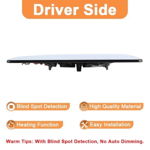 Senzeal Driver Side Heated Mirror Glass with Blind Spot Detection BLIS for Ford F150 2015-2020 Ford F250 F350 F450 F550 2017-2022 Upper Tow Mirror (Left Side) - size: Driver Upper Side with Blind Spot (Left)