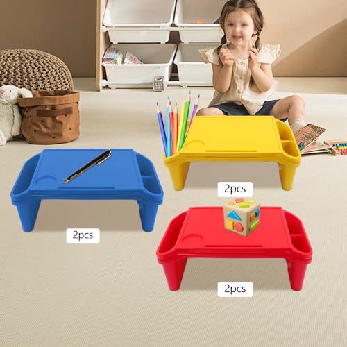 6 Pack Kids Lap Desk with Storage Slots, Stackable Portable Kids Lap Tray, 19.69" L X 9.84" W X 7.1" H Plastic Table Kids Activity Tray for Writing Eating Drawing Reading (Red, Blue, Yellow) - color: Red+blue+yellow
