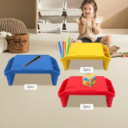 6 Pack Kids Lap Desk with Storage Slots, Stackable Portable Kids Lap Tray, 19.69" L X 9.84" W X 7.1" H Plastic Table Kids Activity Tray for Writing Eating Drawing Reading (Red, Blue, Yellow) - color: Red+blue+yellow