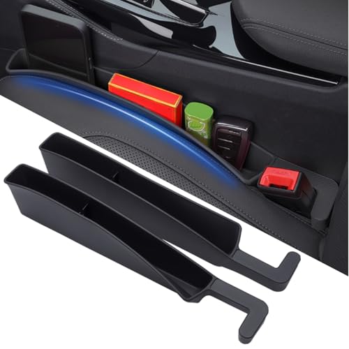 Car Seat Gap Filler, Carseat Side Gap Organizer with Phone Holder & Storage Slot, Auto Interior Accessories, Universal Car Catcher Plug Strip Fit Car SUV Truck, Fill in Between Seat and Console, Black - color: Black, TPE