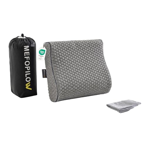 Memory Foam Travel Pillow with Washable Cover & Carry Bag – Compact, Soft & Breathable Neck Pillow for Airplane, Camping & Car (Gray- with Extra Gray Cotton Cover, 13.8x11.8x3.9/3.1 inches) - color: Gray- With Extra Gray Cotton Cover, size: 13.8x11.8x3.9/