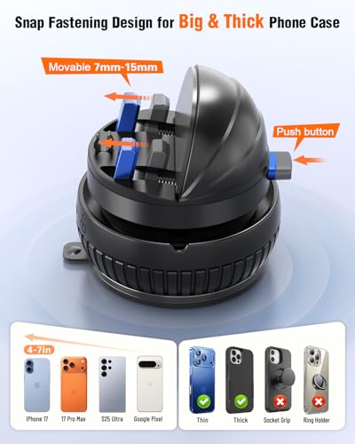 pop-tech Car Suction Dashboard Phone Holder:【360° Rotating & 30° Adjustable】 Vacuum Suction Cup Cell Phone Mount with Anti-Slip Spring Snap, Vehicle Dash Mobile Stand for iPhone Samsung, GPS Device