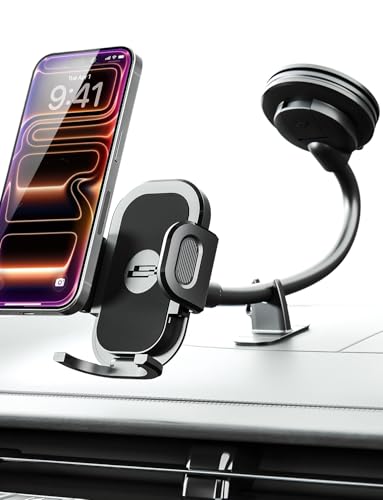 Bracketron Cell Phone Holders for Your Car, 7.5" Flexible Gooseneck Phone Holder for Car Dashboard & Windshield, One-Hand Release TripGrip 2.0 Car Phone Holder Mount Compatible with iPhone and Samsung - style: Windshield Flex 2.0