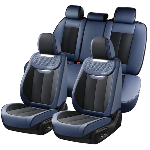 Coverado Front and Back Seat Covers for Cars, Nappa Leather Car Seat Covers Full Set, Waterproof Carseat Protector Seat Cushion, Luxury Automotive Seat Covers Universal Fit for Most Cars(Blue&Black) - color: Blue&Balck, size: Fullset