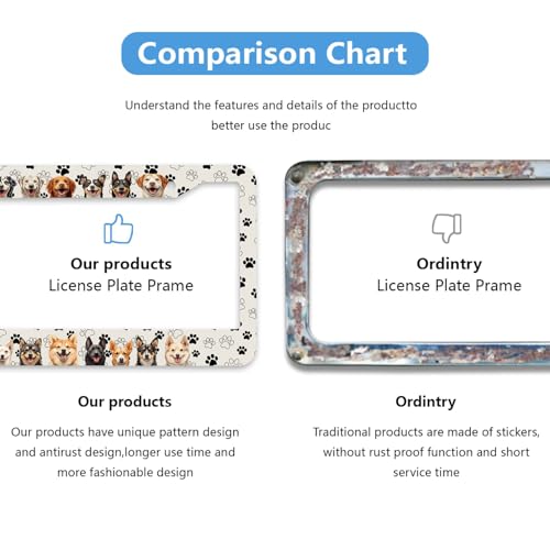 Happy Dogs License Plate Frame Dancing Pawprints Partner Animal Personalise Stainless Steel Funny Design Compatible with Standard License Plate Holder for USA 6 X 12 Inch with Screws - color: Happy Dogs, size: 6"L x 12"W(1PC)