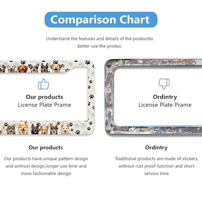 Happy Dogs License Plate Frame Dancing Pawprints Partner Animal Personalise Stainless Steel Funny Design Compatible with Standard License Plate Holder for USA 6 X 12 Inch with Screws - color: Happy Dogs, size: 6"L x 12"W(1PC)