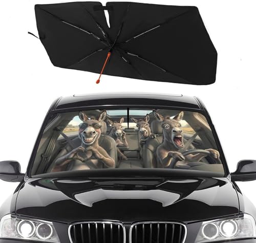 Socira Funny Donkey Car Windshield Sun Shade Umbrella Foldable Sunshade for Front Window Auto Windshield Sunshade Covers Car Accessories Protect from Sun Rays Heat Gifts 57'' X 30'' - color: DONKEY002, size: 57X31 Inch
