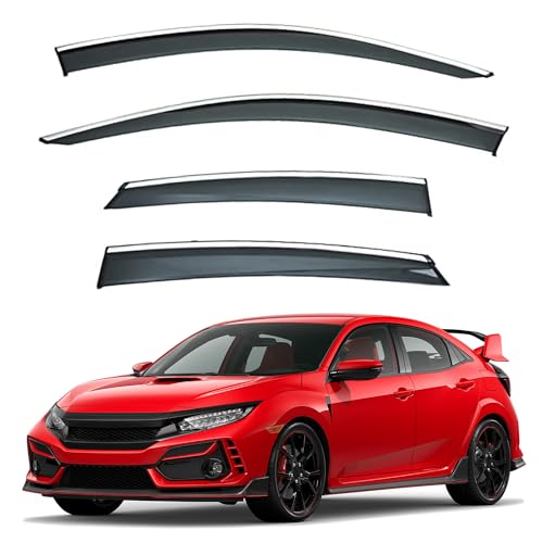 4pcs Smoke Tint with Chrome Trim Outside Mount Tape On/Clip On Style PVC Sun Rain Guard Vent Window Visors Compatible with 16-21 Civic 4-Door Sedan - size: For 2016-2021 Honda Civic 4-Door Sedan
