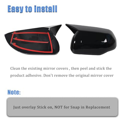 AUCERAMIC Stick-on Mirror Cover Caps Fit 2022-2024 for Toyota Tundra 2023-2024 for Sequoia 3.4L Door Side View Mirror Back Cover Cap Overlay (Glossy Black) - style: Glossy Black