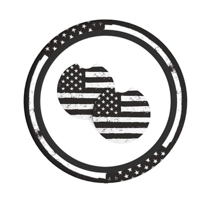 American Flag Steering Wheel Cover with 2 Car Coasters Non Slip Neoprene for Women Men Universal 15 Inch - color: American Flag