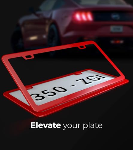 Red License Plate Frame - 2-Hole Sleek Style, Stainless Steel, Premium Metal Durability, Easy Install, 2-Pack Gift Box - Matte Painted Finish - color: Red(Most Glamorous)