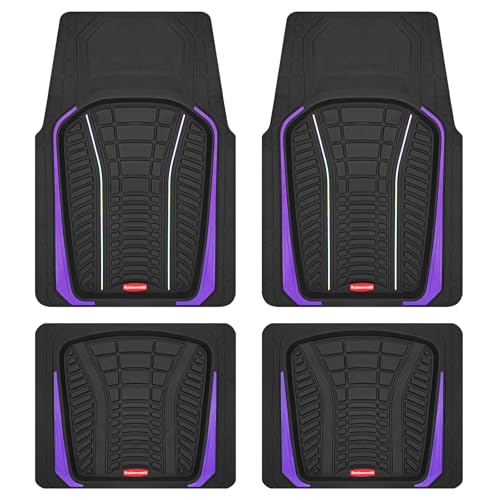 Rubbermaid Car Floor Mats Full Set – Premium All-Weather Car Mat with Brushed Aluminum Inserts, Universal Trim-to-Fit Design, Anti-Slip Backing for Cars, SUVs, Trucks, and Vans - color: Purple