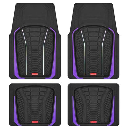 Rubbermaid Car Floor Mats Full Set – Premium All-Weather Car Mat with Brushed Aluminum Inserts, Universal Trim-to-Fit Design, Anti-Slip Backing for Cars, SUVs, Trucks, and Vans - color: Purple