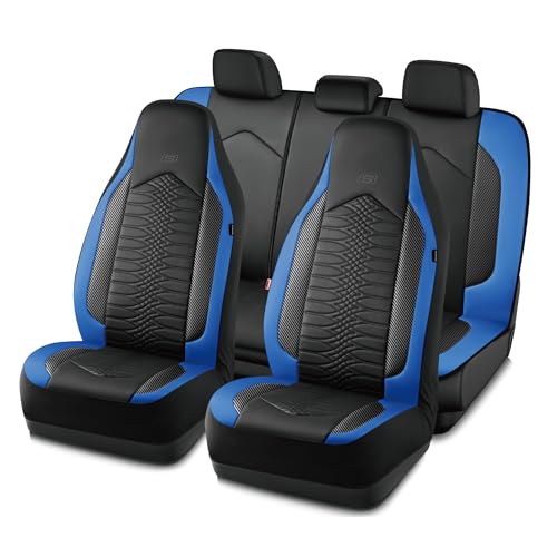 Skechers Memory Foam Car Seat Covers, Leather High Back Seat Covers Quilting Design,Waterproof Sports Car Seat Covers Full Sets,Airbag Compatible, Universal Fit for Most Cars, SUVs,Trucks,Blue - color: Black and Blue, size: All Seats