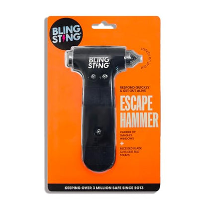 BLINGSTING Safety Hammer - Emergency Automotive Escape Tool with Window Breaker, Seat Belt Cutter & Adjustable Car Visor Strap - Tempered Glass Breaker - Steel Blade - Black (1 Count) - color: Black