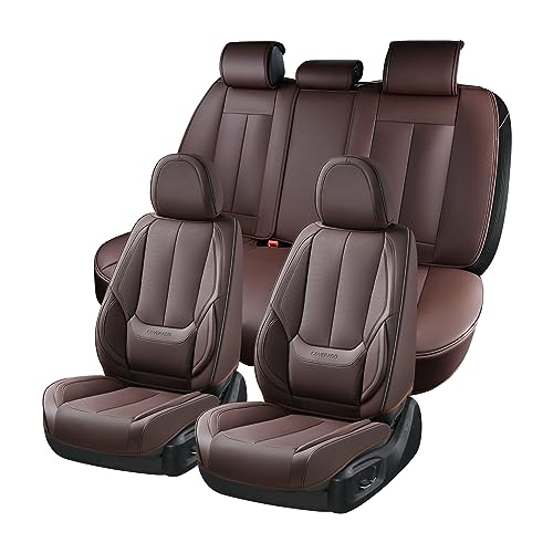 Coverado Car Seat Covers Full Set, Seat Covers for Cars, Car Seat Covers Front Seats and Back, Brown Car Seat Protector Waterproof, Nappa Leather Car Seat Cushion Fit for Most Cars - color: 8805Brown, size: FullSet