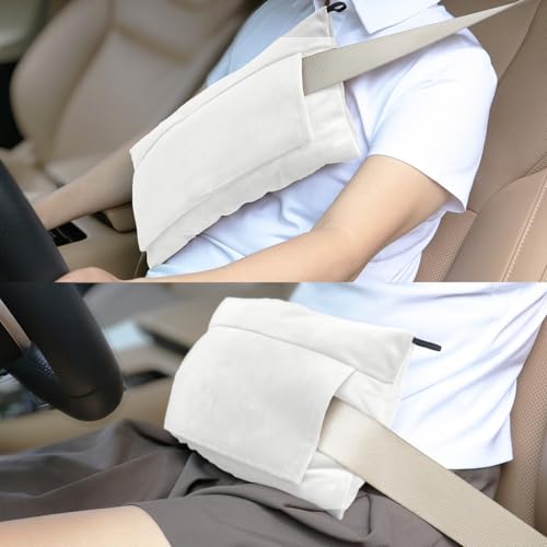 Super Soft Seatbelt Pillow, Seat Belt Pillow for Mastectomy Post-Surgery, Seat Belt Cushion for Heart Surgery Recovery, Hysterectomy Abdominal Incision Recovery Seatbelt (Ivory, Large) - color: Ivory