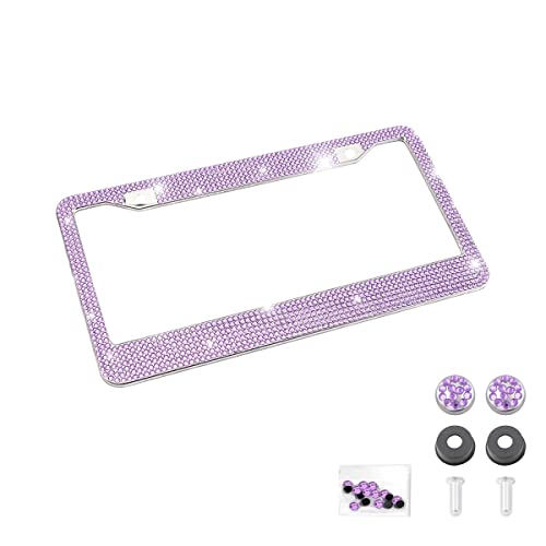 Bling Car License Plate Frame, Sparkly Rhinestone Stainless Steel License Plate Cover/Holder, Universal for Most Cars, SUVs, Vehicles with Screw Set, Auto Accessories for Women (Purple) - color: Purple, size: 1PCS