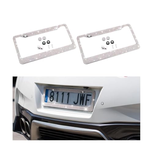 Bling 2PCS Car License Plate Frame, Handcrafted Crystal Stainless Steel License Plate Frame, Sparkly, Durable, Universal Fit, Car Accessories for Girls, Women (Laser) - color: Laser, size: 2PCS
