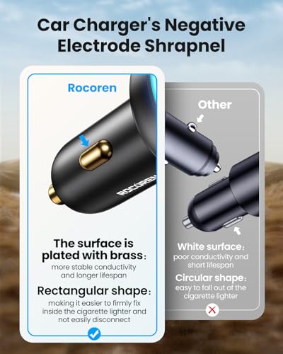 Rocoren 4-Port 55W Car Charger, PD3.0 QC3.0 Super Fast Charging USB C Car Charger for Multiple Devices, Cigarette Lighter Adapter for iPhone 17/16/15/14 Series, iPad Pro, Samsung S25/S24 Ultra, Pixel