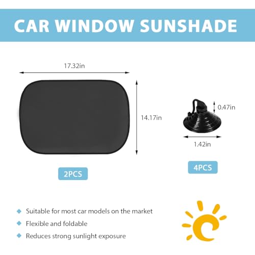 2PCS Car Window Shade, Auto Side and Rear Window Sunshade with Suction Cups, Foldable Sun Glare and UV Rays Protection Vehicle Sunshade Cover for Baby Child, Car Accessories