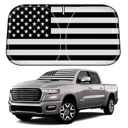 D-Lumina for 2019-2025 Dodge Ram 1500 Windshield Sun Shade, Front Window Sunshade American Flag Sun Visor Protector Block UV Rays Heat Fit Ram 1500 CrewCab, MegaCab Pickup, 2Dr RegularCab, 4Dr QuadCab - size: Silver & Black-Fit 2019-2025 Dodge Ram 1500