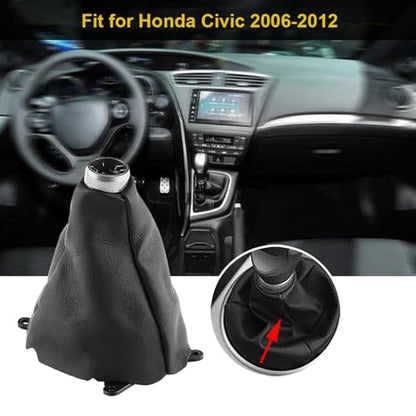 Manual PU Leather Shift Boot Cover, Gear Gaiter Shift Shifter Boot Replacement for Civic 2006-2012, Dustproof Replacement