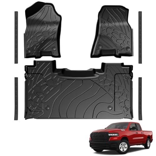 Floor Mats for 2019-2024 Dodge Ram 1500 New Body Crew Cab with Under-seat Storage (NOT Classic Models), TPE All Weather Durable Floor Liners Door Sill Guards for Dodge Ram 1500 - size: 2019-2024 | For Dodge Ram 1500 New Body