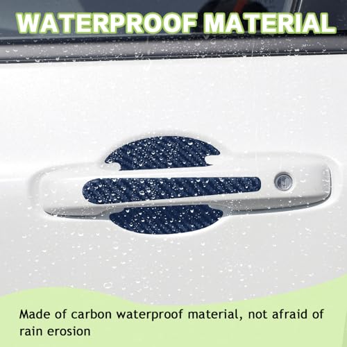 8PCS Car Door Handle Scratch Protector, Carbon Fiber Paint Guard Cover, Bowl Sticker for Most Car Handles (Blue) - color: Blue