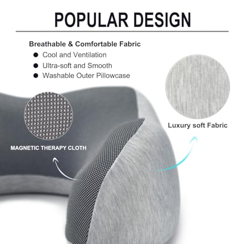 napfun Neck Pillow for Travel with Travel Pouch, Sleep Mask & Earplugs, Memory Foam Airplane Pillow for Headrest Sleep with Eyeshades, Plane Essentials with Eye Blindfold, Light Gray Kit - color: Light Gray Kit