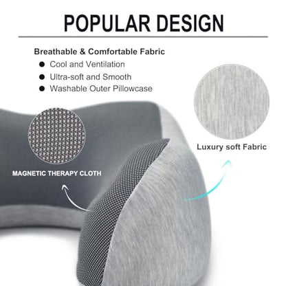 napfun Neck Pillow for Travel with Travel Pouch, Sleep Mask & Earplugs, Memory Foam Airplane Pillow for Headrest Sleep with Eyeshades, Plane Essentials with Eye Blindfold, Light Gray Kit - color: Light Gray Kit