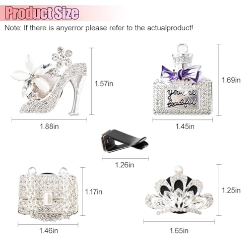 4PCS Bling Car Air Vent Clip, Crystal Rhinestone Heels Bag Crown Perfume Bottle Dashboard Air Vent Trim Clips, Car Interior Outlet Diffuser Decoration Accessory for Women (Silver) - size: Silver