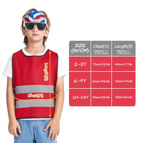 A-SAFETY kids High Vis Reflective construction Safety vest - color: Red, size: 10-14Year