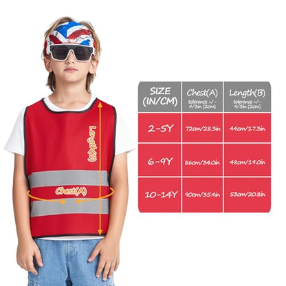 A-SAFETY kids High Vis Reflective construction Safety vest - color: Red, size: 10-14Year