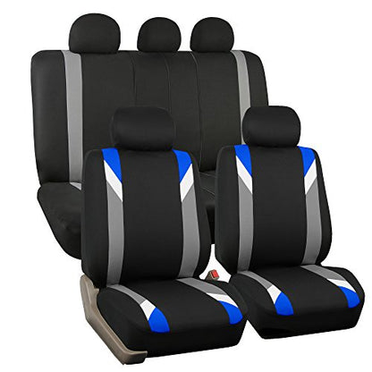 FH Group Premium Modernistic Flat Cloth Car Seat Covers – Universal Fit, Washable Seat Covers for SUV Sedan Van, Blue, Full Set - color: Blue, size: Full Set