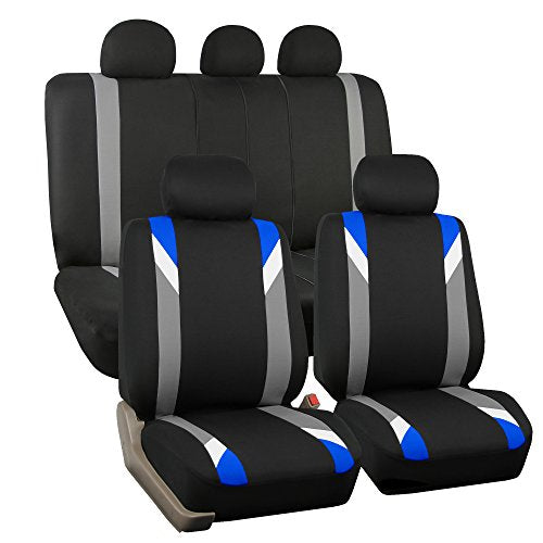 FH Group Premium Modernistic Flat Cloth Car Seat Covers – Universal Fit, Washable Seat Covers for SUV Sedan Van, Blue, Full Set - color: Blue, size: Full Set