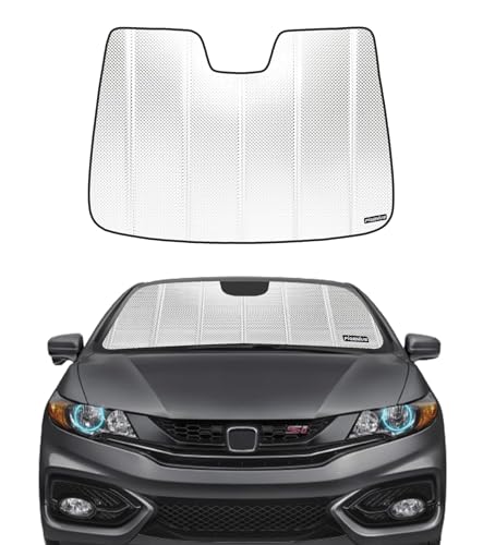 Pigenius Windshield Sun Shade for Honda Civic Sedan 2012-2015. Reflective Aluminum Film Front Window Sunshade - BLAZBLOCK - color: Classic Shiny Silver, size: 2012-2015 Sedan
