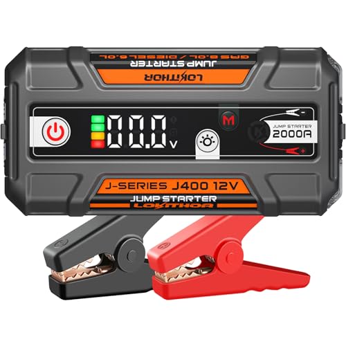 LOKITHOR J400 2000A 12V Portable Lithium Jump Starter, Car Battery Booster Pack, USB-C Powerbank Charger, and Jumper Cables for Upto 8.0-Liter Gas and 6.0-Liter Diesel Engines - color: Orange