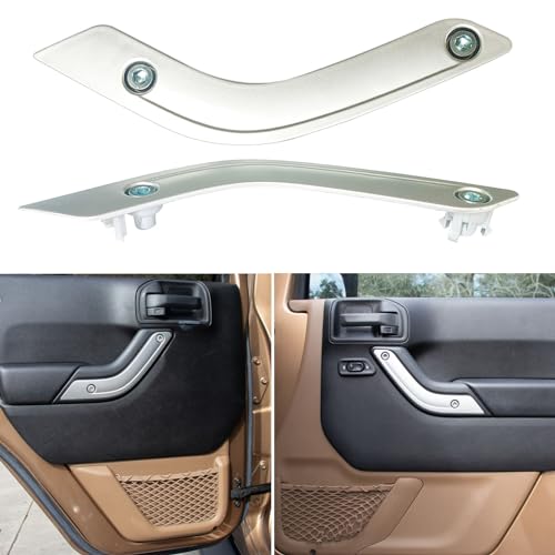 Interior Door Grab Handle Inserts Cover Door Handle Trim Cover for Wrangler JK JKU 2011-2018 with Screw (Silver) - color: Silver