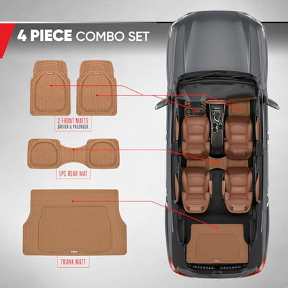 Motor Trend FlexTough 4-Piece Heavy Duty Floor Mats for Cars Trucks SUVs, Automotive Floor Mats Car Mats Full Set Front, Rear & Cargo, Trim-To-Fit Semi-Custom Deep Dish All Weather Rubber Mats - Beige - style: FlexTough Contour