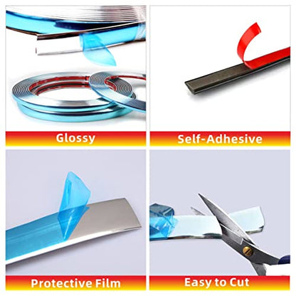 16Ft Chrome Silver Extra Thick Auto Molding Trim Universal Bumper Window Door Body Side Decorative Strip Scratch-Proof (Width: 1/4inch [6mm]) - size: Width: 1/4inch [6mm]