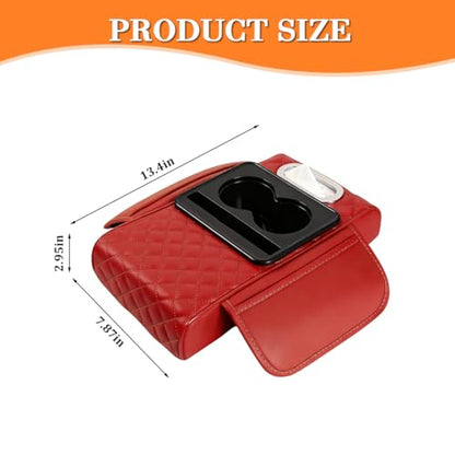 Car Armrest Cushion, 5-in-1 Nappa Leather Vehicle Centre Console Cover with 2 Storage Pockets, Cup Phone & Phone Holder, Multifunctional Auto Organiser Accessories, Universal Fit (Wine Red) - color: Wine Red