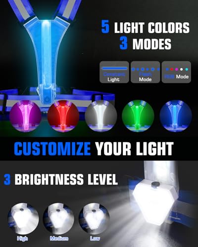 Zacro LED Reflective Vest with Chest Light 500LM, 5 RGB Colors High Visibility Rechargeable Light Up Running Vest IPX4 Night Safety Running Gear for Dog Walking, Cycling, Adjustable for Men Women Kids - color: Blue