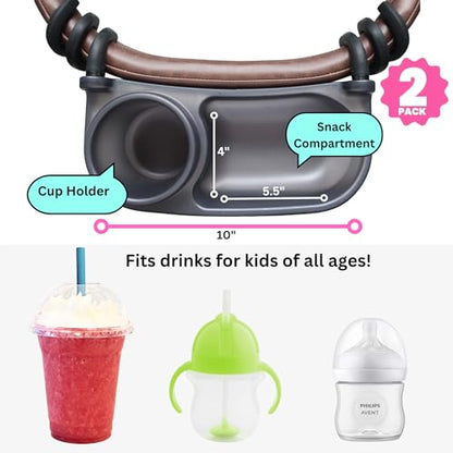 Swanoo Universal Stroller Snack Tray | Pack of 2 | Compatible with Nuna | Stroller Cup Holder | Bumper Bar | Stroller Tray Attachment with Cups Holder for Baby Toddler | Stroller Accessories - color: 2-Pack Snack Tray