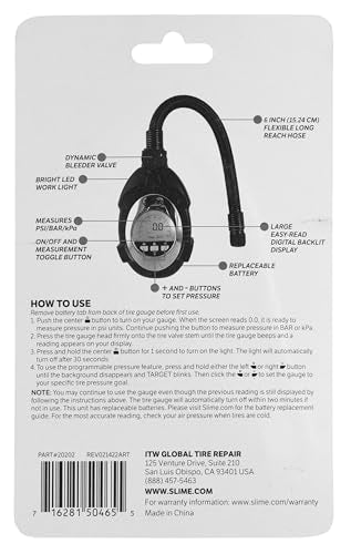 Slime 20202 Tire Pressure Gauge, Ultimate Digital, LED Light for Night Time Use 0-100 psi - size: Mini - LED Light, style: Digital