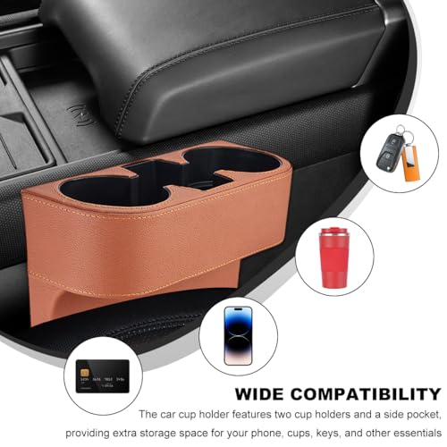 Car Seat Gap Filler Organizer, Multifunctional Auto Console Side Storage Box with Cup Holder, Universal PU Leather Cup Holder Front Seat Crevice Filler for Car Truck SUV (Brown) - color: Brown
