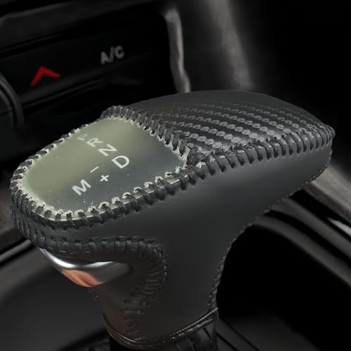 Leather Gear Shift Knob Covers for Dodge Charger Challenger 2015-2023 and Dodge Durango18-23,Carbon Fiber Leather Hand-Stitched Shifter Sleeve - color: Carbon Black Line